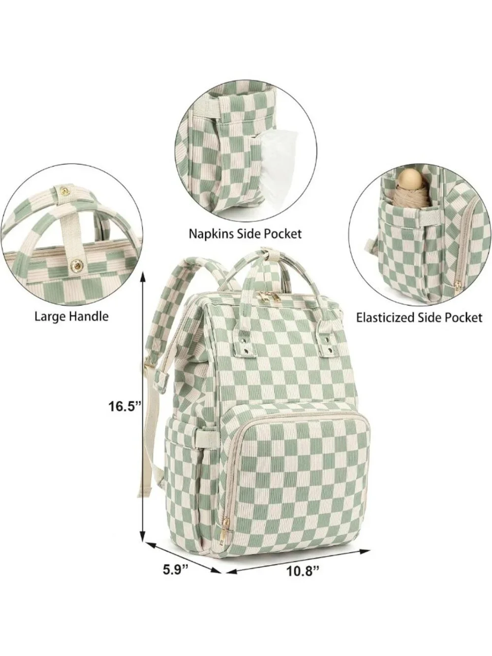 Stylish Large Capacity Baby Diaper Bag Backpack with Stroller Straps - Green